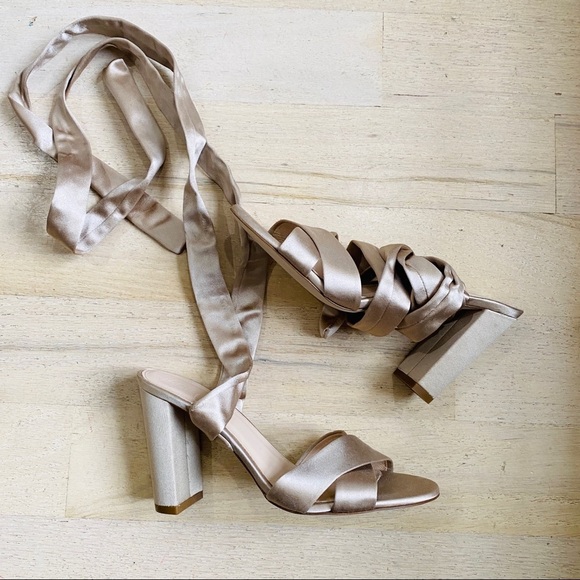 J. Crew satin tie sandals. Made in Italy 3 1/2” heels - Picture 5 of 5